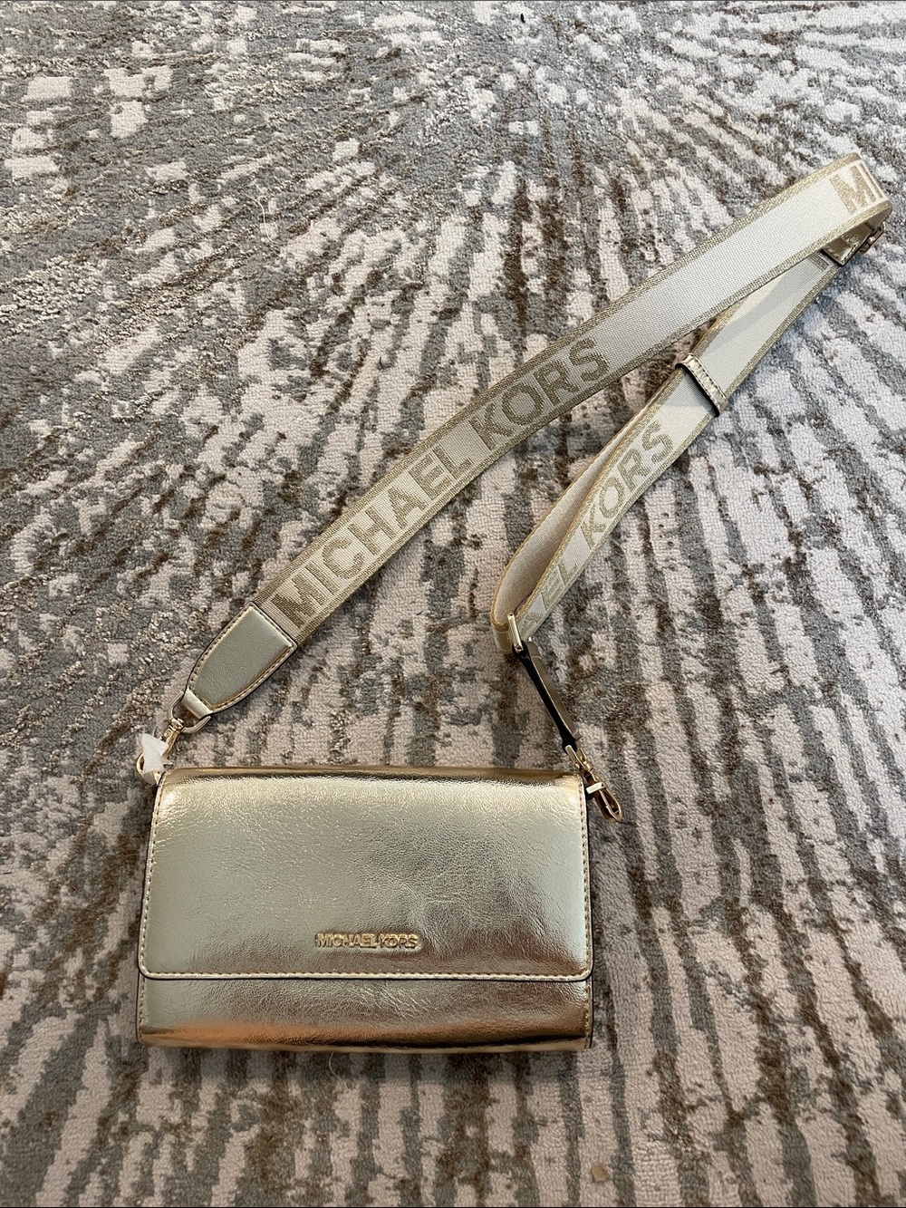 Michael Kors Metallic Gold Crossbody with Logo Web Strap